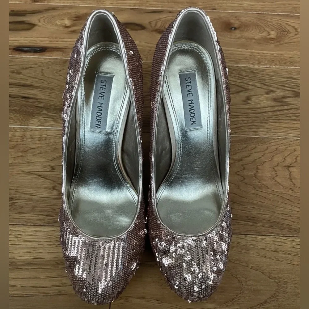 Steve Madden Bevv Rose Gold Sequin Platform Heels Size 8 - Picture 2 of 9